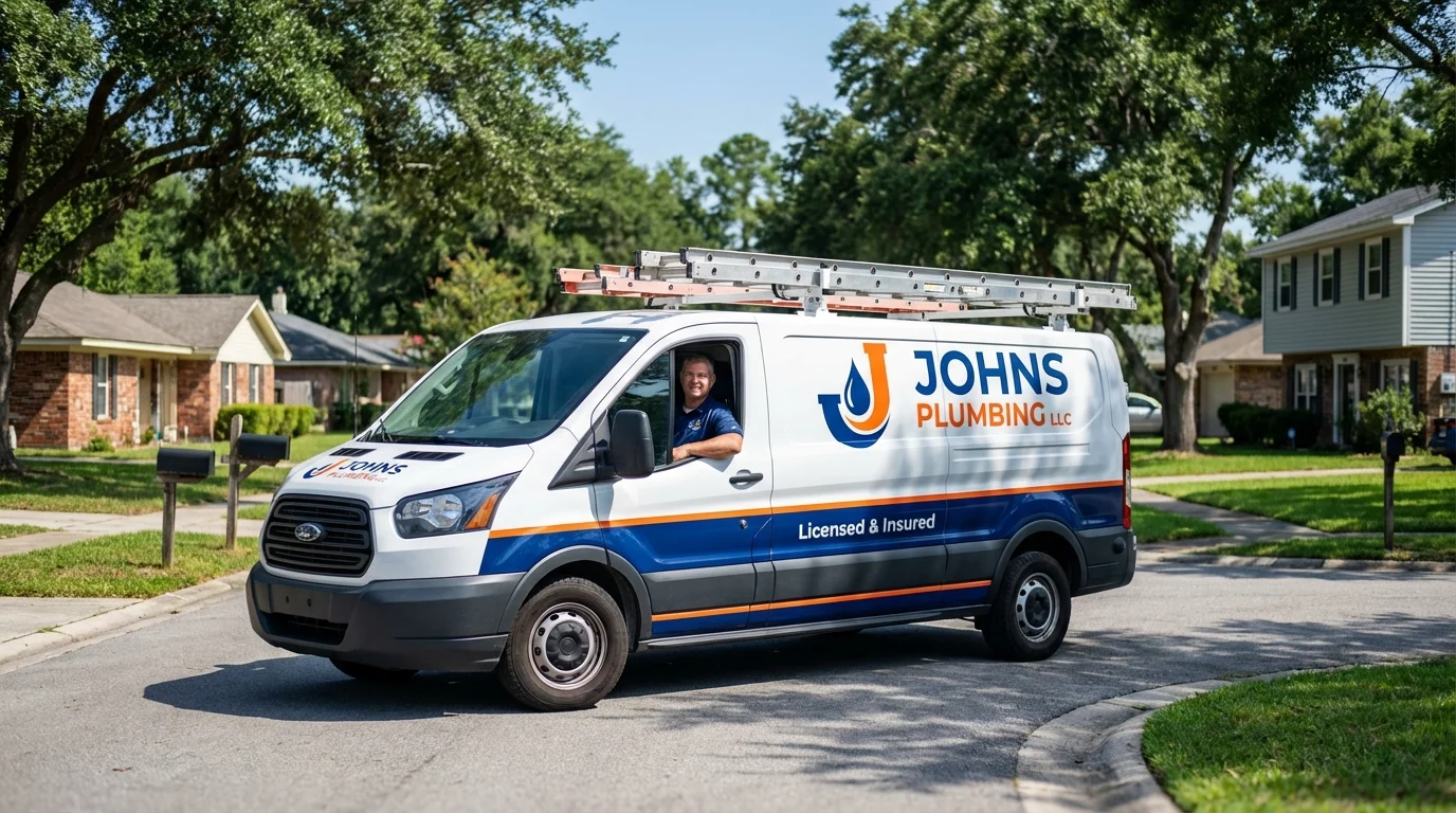 Johns Plumbing LLC service van in Stonewall, MS