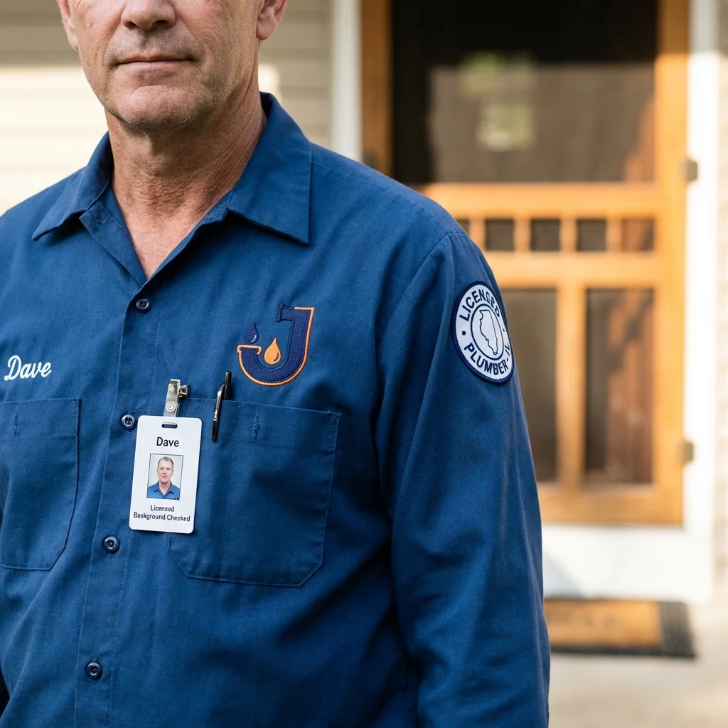 Licensed plumber showing ID badge in Stonewall, MS