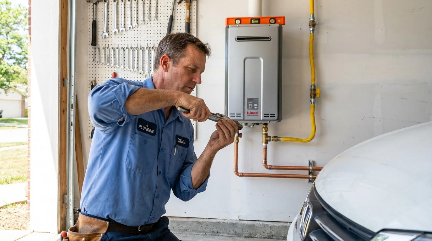 Tankless water heater installation by a Johns Plumbing LLC plumber in Stonewall