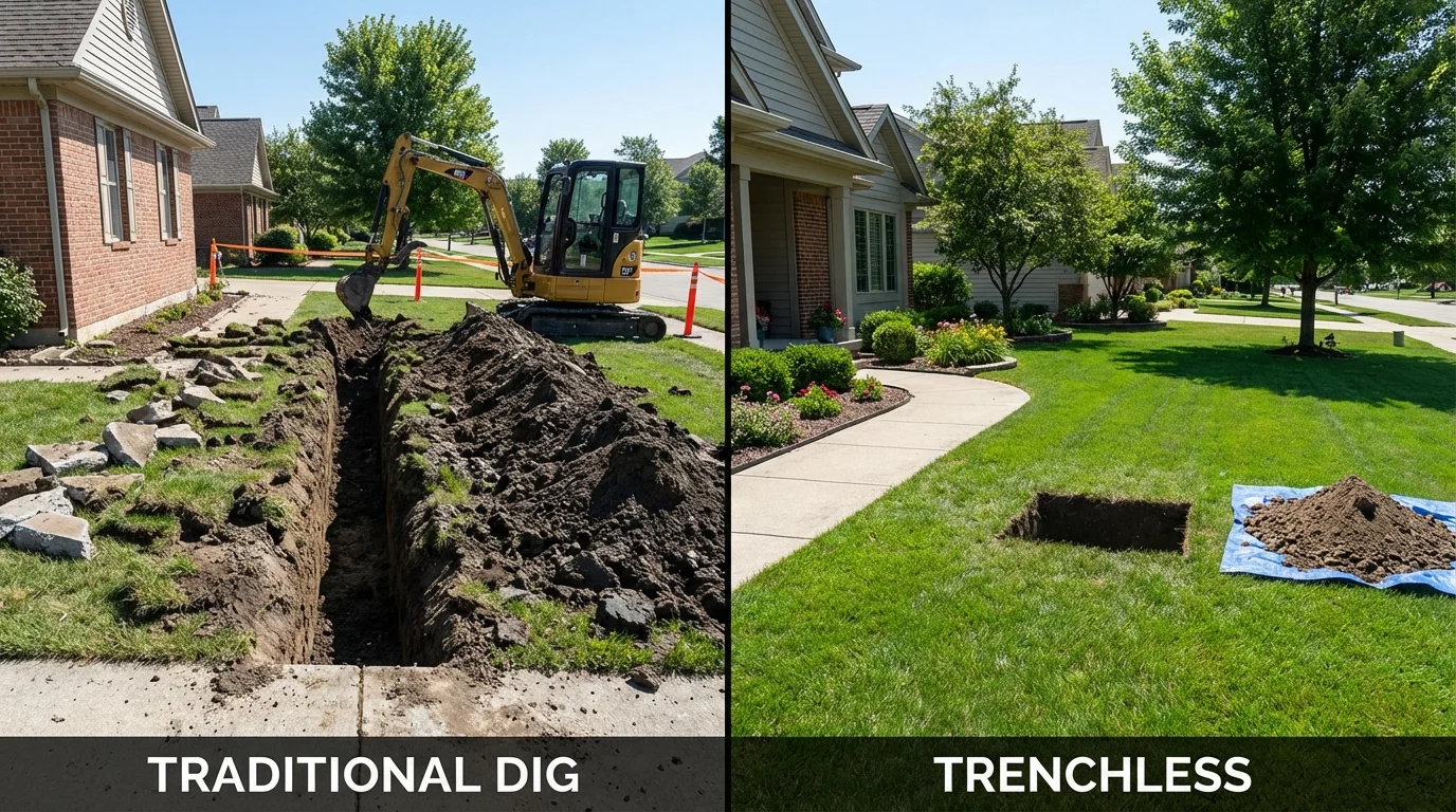 Trenchless sewer repair with minimal yard damage versus traditional excavation in Stonewall, MS